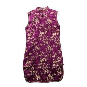 Chinese Cheongsam Dress Women Mediums Magenta Pink Traditional Qipao Party Retro
